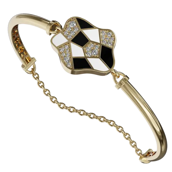 Introducing our exquisite "Light in the Darkness" bracelet—a stunning piece that embodies hope and resilience. Crafted from luxurious gold, this enchanting bracelet features a delicate arrangement of shimmering diamonds that catch the light beautifully, symbolizing the brilliance that can emerge from even the darkest moments. The incorporation of vibrant enamel adds a pop of color, elegantly intertwining with the shimmering gems and gold to create a harmonious design.