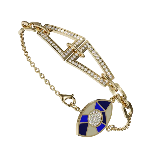 The unique arrangement of the geometric motifs creates a modern aesthetic, making it perfect for both everyday wear and special occasions. Whether you wear it alone for a minimalist look or stack it with other bracelets for a bold statement, this versatile accessory is sure to enhance your style. Elevate your jewelry collection with this captivating geometric diamond bracelet that reflects your individuality and taste.