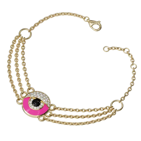 Elevate your accessory game with this exquisite bracelet, featuring a striking special pink enamel finish that radiates both elegance and playfulness. The soft yet vibrant hue captures the essence of femininity and sophistication, making it a perfect addition to any jewelry collection.