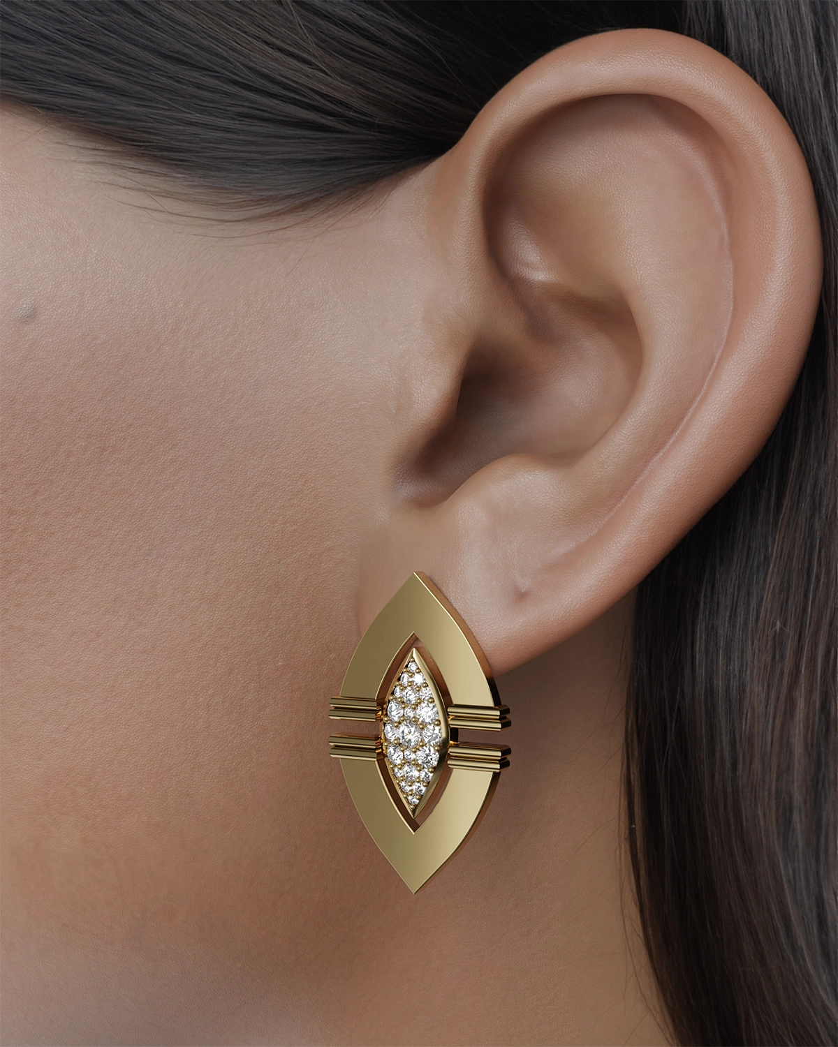 Introducing our elegant marquise-shaped earrings, with a striking design that showcases the delicate arrangement of diamonds set within each marquise outline. While the unique silhouette of marquise cuts adds an elegant touch, sparkling diamonds capture the light from every angle, creating a fascinating sparkle. Elevate your style with the timeless beauty of these dazzling marquise earrings, a true statement of elegance and luxury.