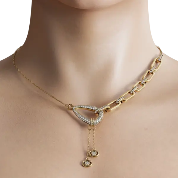 The Timeless Gold Chain Necklace with Diamonds is a stunning and luxurious piece of jewelery that exudes elegance and sophistication. The necklace is adorned with brilliant diamonds that capture the light beautifully, adding magnificence and richness to the piece. This Timeless Gold Chain Necklace with Diamonds is sure to be a loved and cherished addition to your jewelery collection.