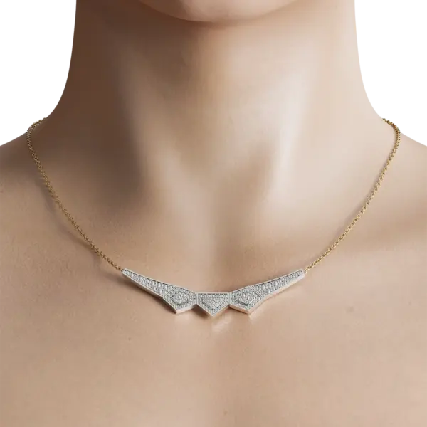 This necklace is not just an accessory; it is a cherished heirloom in the making, destined to be passed down through generations. Its flawless craftsmanship ensures that every facet is a testament to artistry, while the unique geometric arrangement of diamonds reflects individuality and sophistication.