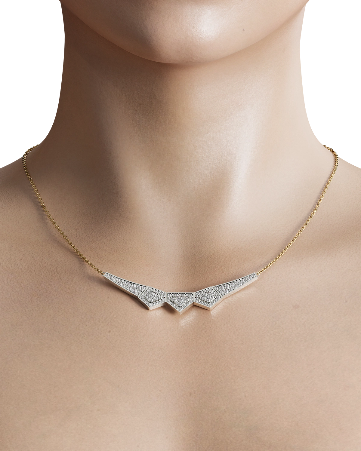 This necklace is not just an accessory; it is a cherished heirloom in the making, destined to be passed down through generations. Its flawless craftsmanship ensures that every facet is a testament to artistry, while the unique geometric arrangement of diamonds reflects individuality and sophistication.