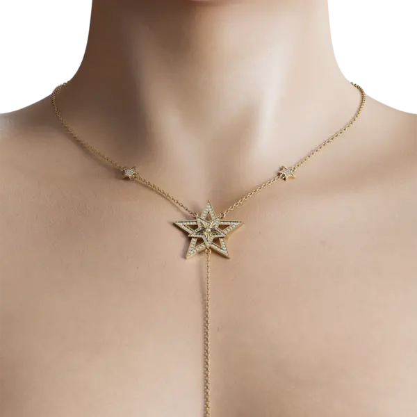 The Sirius necklace is a stunning piece of jewelry that exudes timeless elegance and sophistication. The necklace features a delicate chain adorned with a dazzling pendant that is reminiscent of the radiant star Sirius in the night sky.