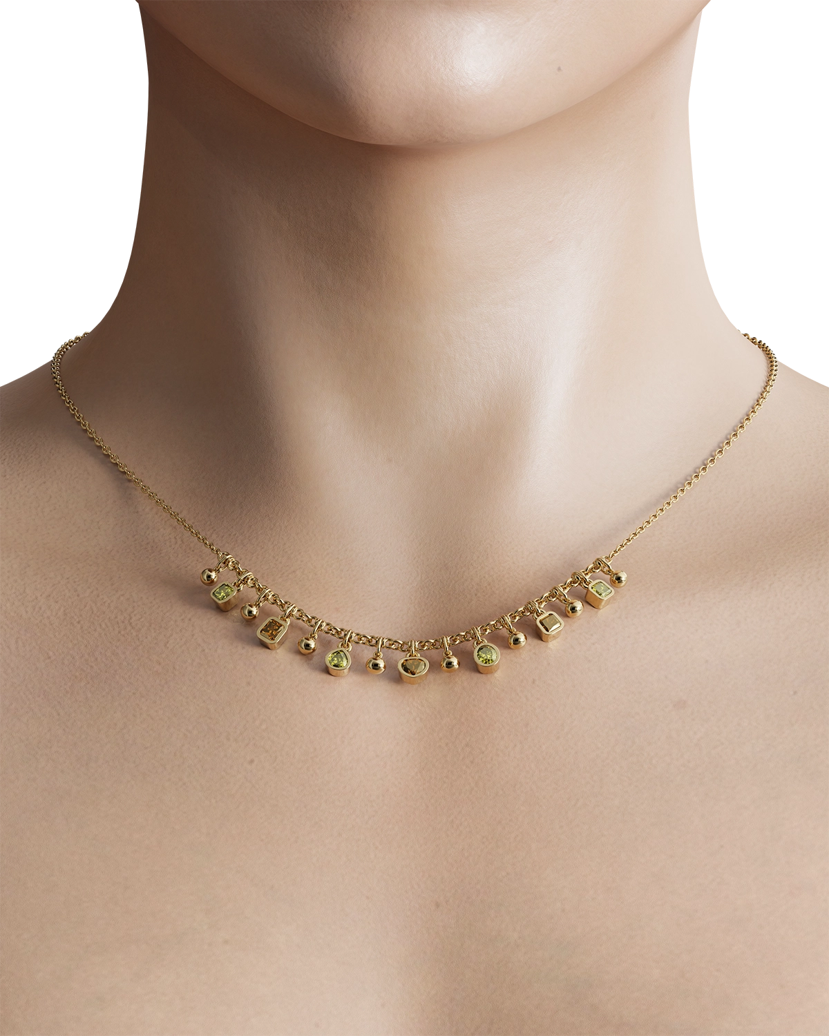 "Elevate your style with this stunning necklace, featuring small diamond slots that add a touch of luxury to any outfit. The diamonds are expertly set into the metalwork, creating a beautiful pattern that shimmers and shines."