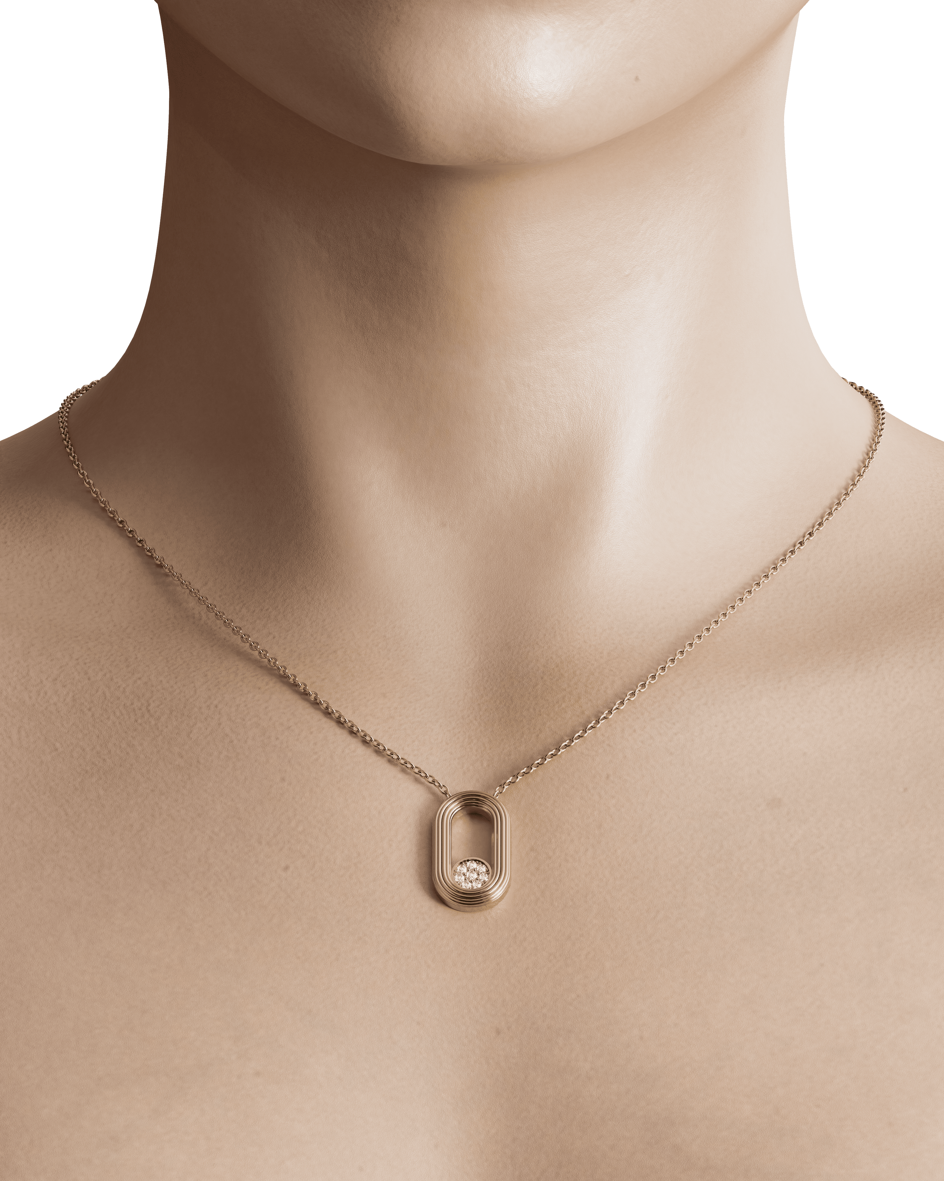Elegantly suspended on a thin gold chain, the oval pendant features a small diamond centerpiece that beautifully catches the light and stands out with its elegant lines. Whether worn alone or with other jewelry, this necklace is versatile enough for both everyday wear and special occasions.