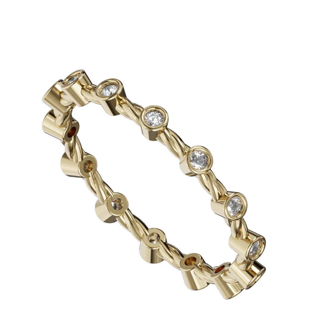 Designed for the modern bride, this band strikes the perfect balance between minimalism and luxury, making it an ideal complement to your engagement ring or a standalone statement of love. The subtle brilliance of the diamonds brings an enchanting touch, emphasizing the timeless nature of your commitment.