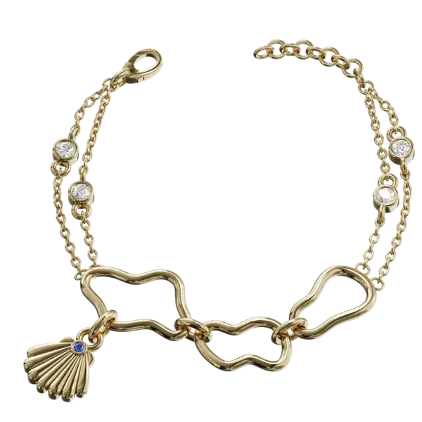 Elevate your jewelry collection with our exquisite Oyster Charm Bracelet, where the allure of the ocean meets the brilliance of diamonds. This stunning bracelet features intricately crafted oyster charms, each symbolizing the beauty of marine treasures. The delicate detailing of the oysters is enhanced by shimmering diamond accents that catch the light with every movement, exuding a sense of elegance and sophistication.