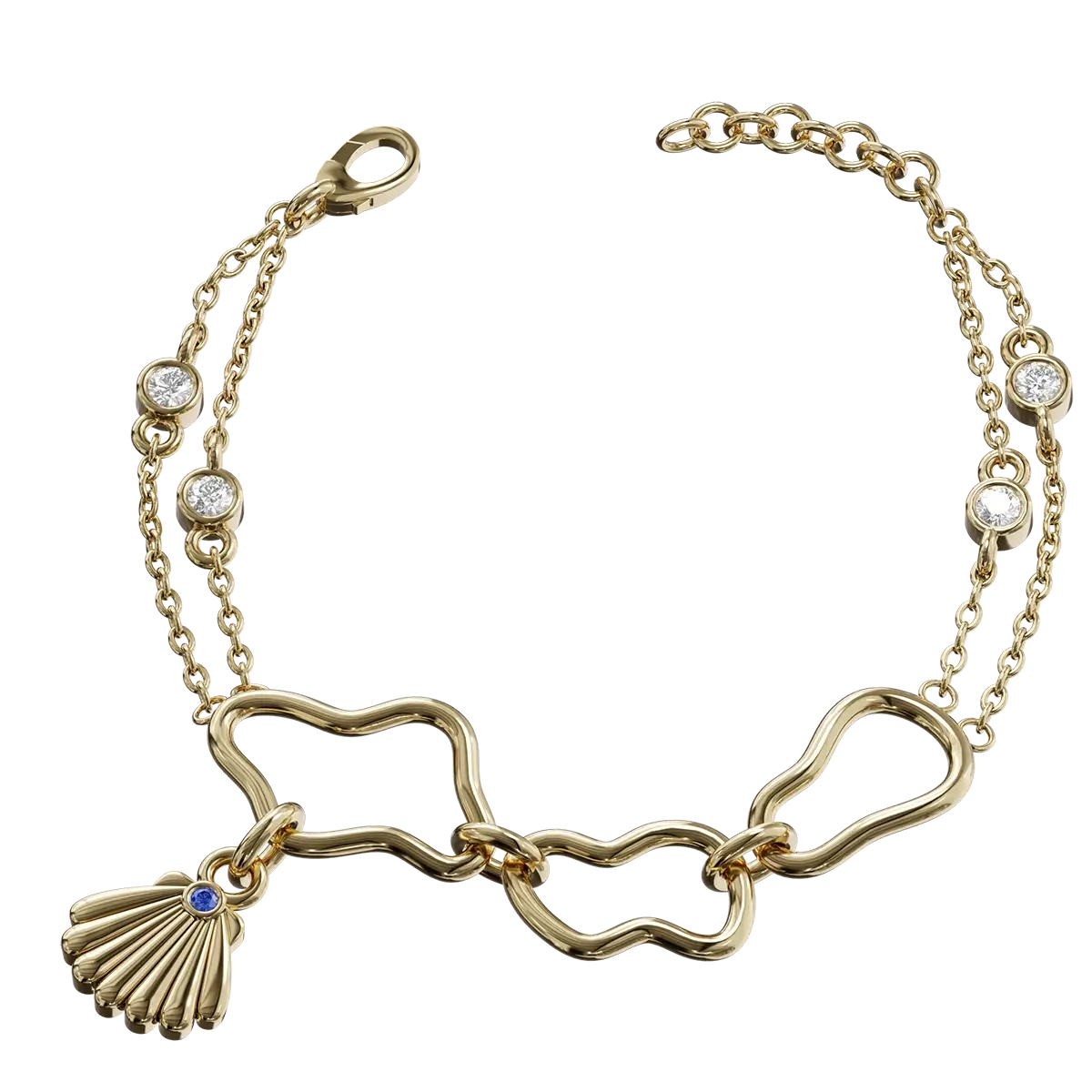Elevate your jewelry collection with our exquisite Oyster Charm Bracelet, where the allure of the ocean meets the brilliance of diamonds. This stunning bracelet features intricately crafted oyster charms, each symbolizing the beauty of marine treasures. The delicate detailing of the oysters is enhanced by shimmering diamond accents that catch the light with every movement, exuding a sense of elegance and sophistication.