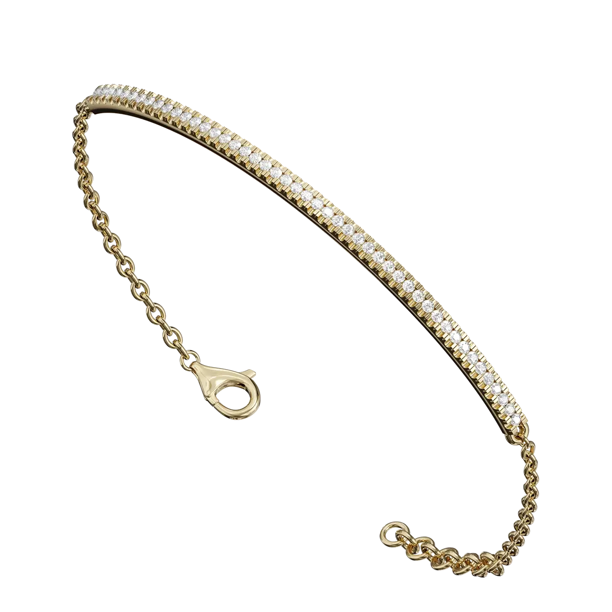 The asymmetrical arrangement of the diamonds creates a one-of-a-kind look, ensuring this bracelet stands out in any collection. Its minimalist yet eye-catching design makes it an ideal accessory for both casual and formal occasions. Lightweight and comfortable, it effortlessly enhances any outfit, making it a versatile addition to your jewelry box.