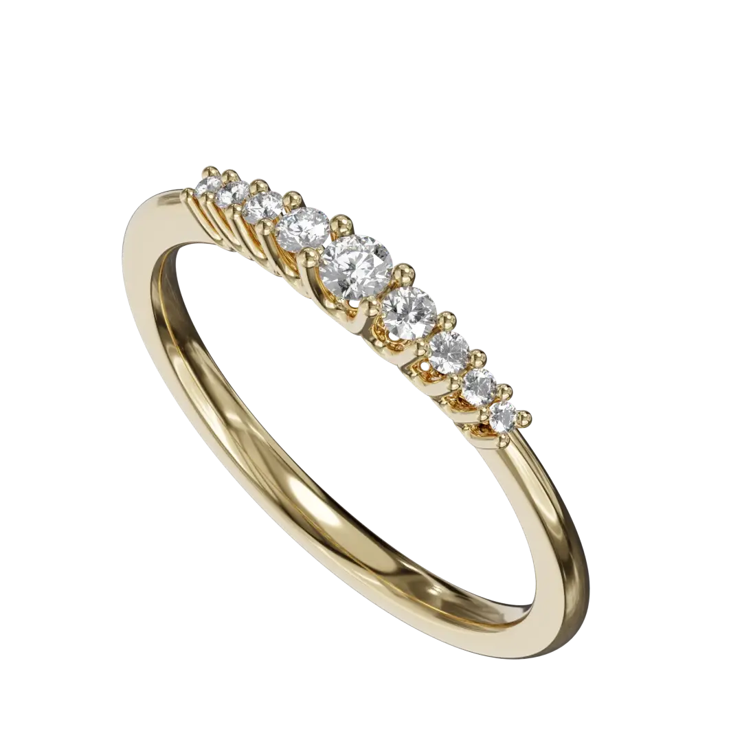 Adorning the band are shimmering, ethically sourced diamonds that sparkle beautifully with every movement. Their brilliant cut reflects light in a way that captures the essence of your promise, drawing the eye and capturing hearts. The ring’s design elegantly balances simplicity and luxury, making it an ideal choice for a promise ring, anniversary gift, or a statement piece for yourself.