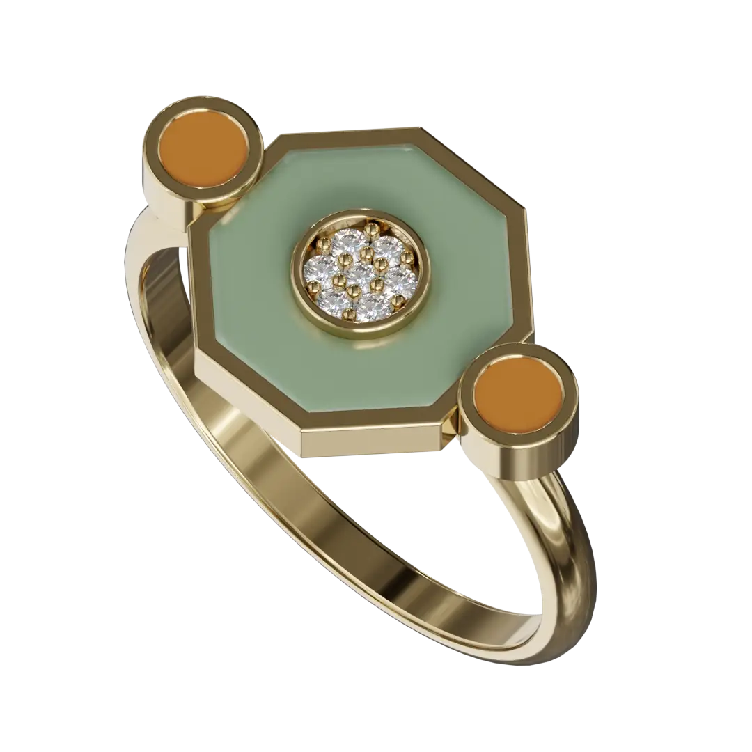 The warm, warming temperatures of the high-quality gold beautifully complement the center impact diamond, expertly set to maximize its brilliance. This ring embodies elegance and sophistication, making it the perfect statement piece for any occasion, from casual outings to formal events.