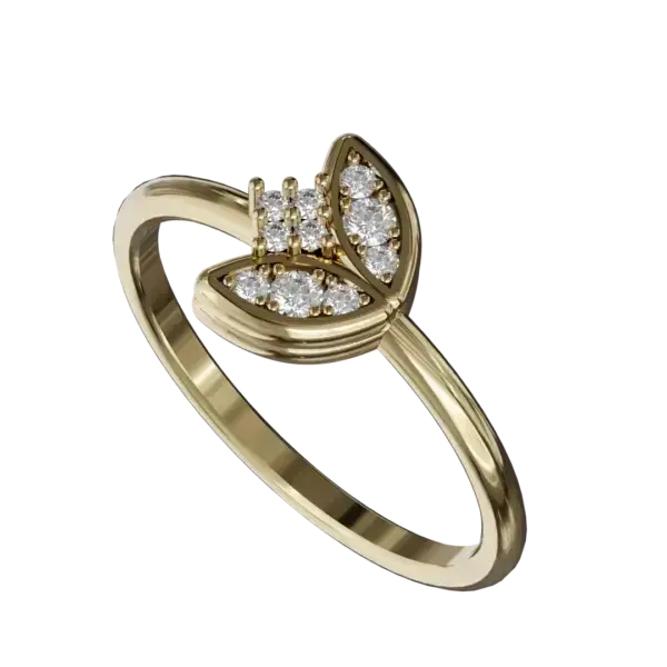 Adorning the petals are dazzling diamonds that sparkle with every movement, reflecting light in a breathtaking display. These expertly set gems add a touch of sophistication and glamour, making this ring perfect for special occasions or as a statement piece to elevate any outfit.