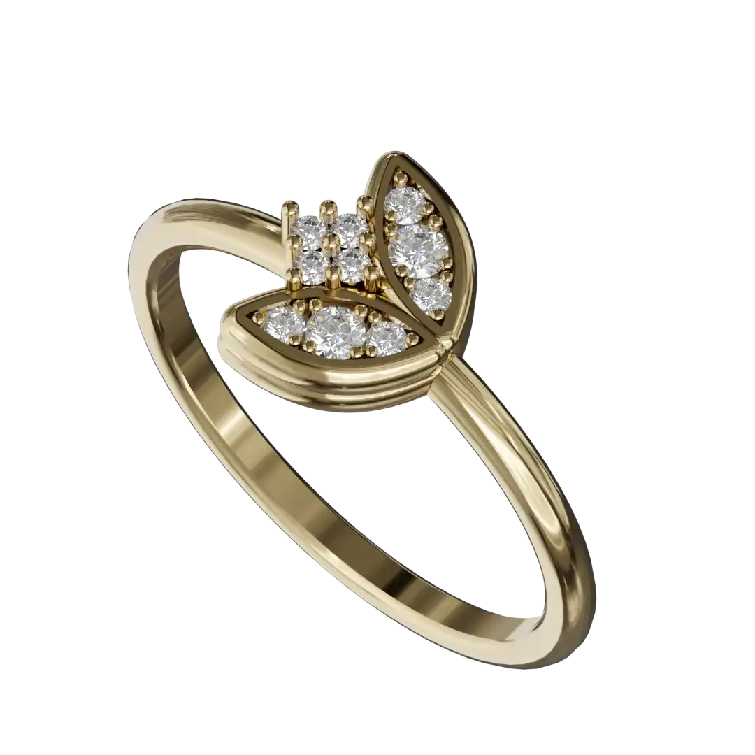 Adorning the petals are dazzling diamonds that sparkle with every movement, reflecting light in a breathtaking display. These expertly set gems add a touch of sophistication and glamour, making this ring perfect for special occasions or as a statement piece to elevate any outfit.