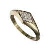 The bold quadrilateral shape creates a captivating focal point that is both eye-catching and sophisticated. Delicately set within the framework are shimmering diamonds that add a touch of brilliance and sparkle. These ethically sourced diamonds are hand-selected for their exceptional clarity and quality, enhancing the overall allure of the ring.