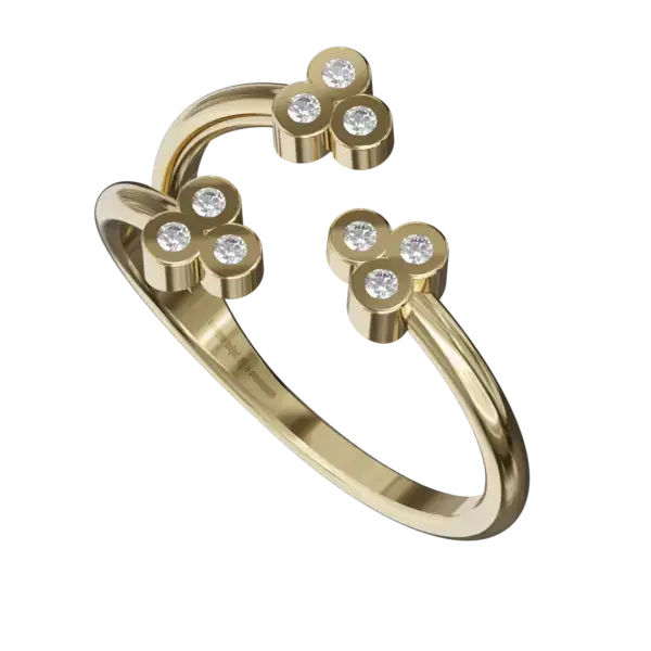 Elevate your jewelery collection with this elegant Diamond Gold Ring featuring a unique open-ended motif. It represents the perfect blend of modern elegance and timeless appeal. The open-ended design adds a contemporary touch, allowing it to be layered seamlessly with other rings or worn alone for a statement look.