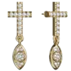 Elevate your spiritual expression with these exquisite gold religious earrings, intricately designed to showcase your faith with elegance. Crafted from premium-grade gold, these earrings boast a luminous finish that catches the light beautifully. Each piece is adorned with dazzling diamonds, meticulously set to enhance the stunning silhouette of the religious motif. The combination of shimmering diamonds and graceful design creates a captivating contrast that symbolizes grace and devotion.