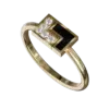 The ring's delicate design showcases a slender band that effortlessly wraps around the finger, making it an ideal accessory for both everyday wear and special occasions. Accentuating the colorful enamel are sparkling diamonds, strategically placed to catch the light at every angle and enhance the ring's overall brilliance.